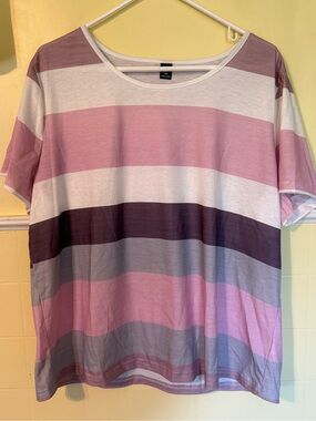 SHEIN Short-Sleeve Striped Tee in Pink, White & Purple